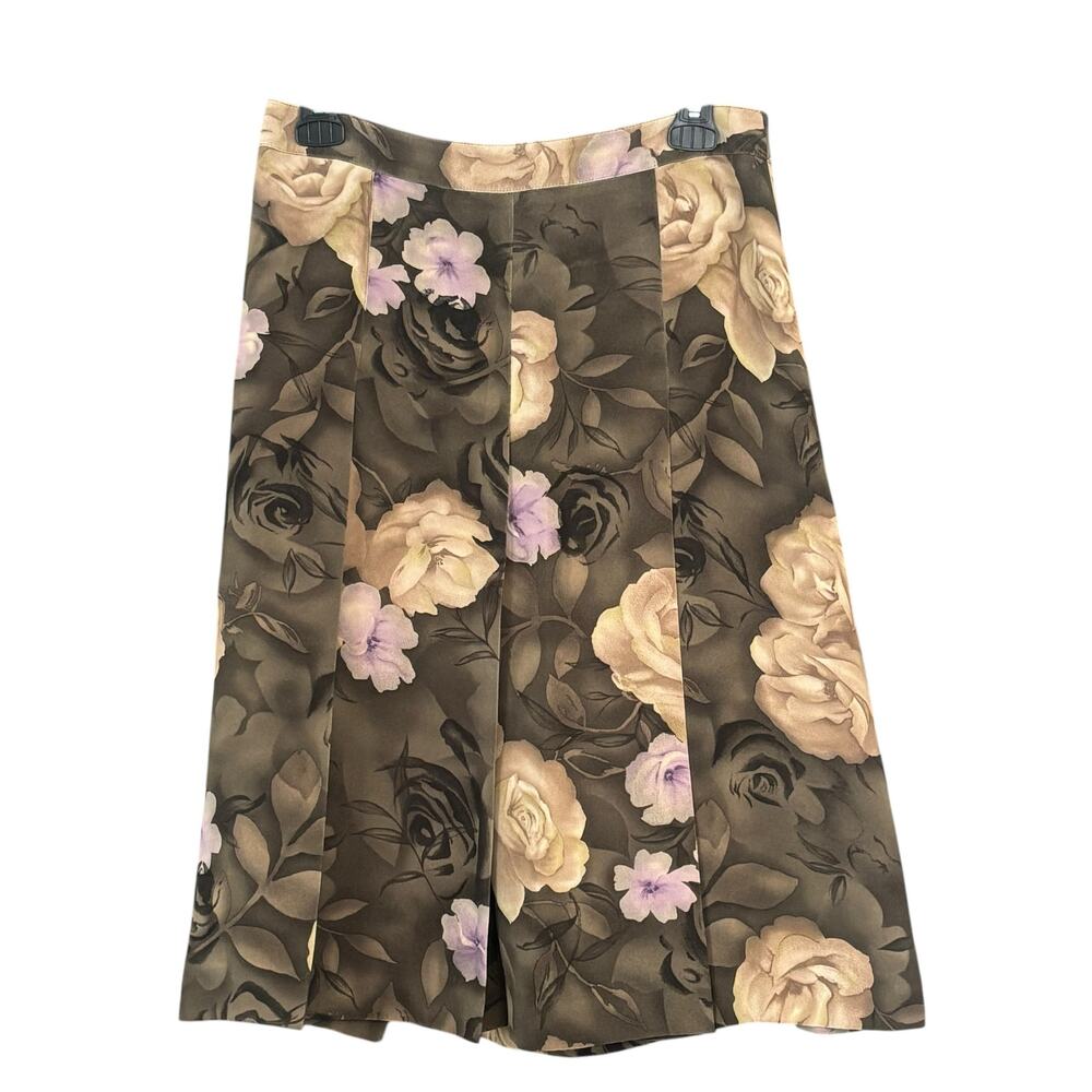 Talbots Collection 100% Silk Vintage Skirt 8 Dark Academia Flowy Floral Roses